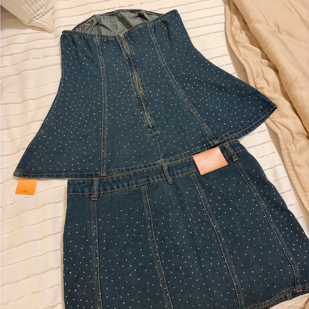 Blue Denim & Crystal Two-Piece Set- New with Tags - Picture 2 of 4
